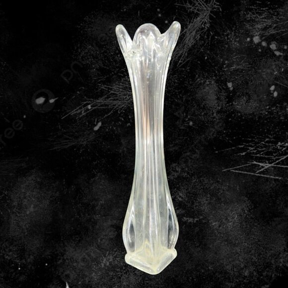 Vintage 1980s Clear Swung Art Glass Vase Tall Glass Decor Abstract Shaped Vase - Picture 1 of 15